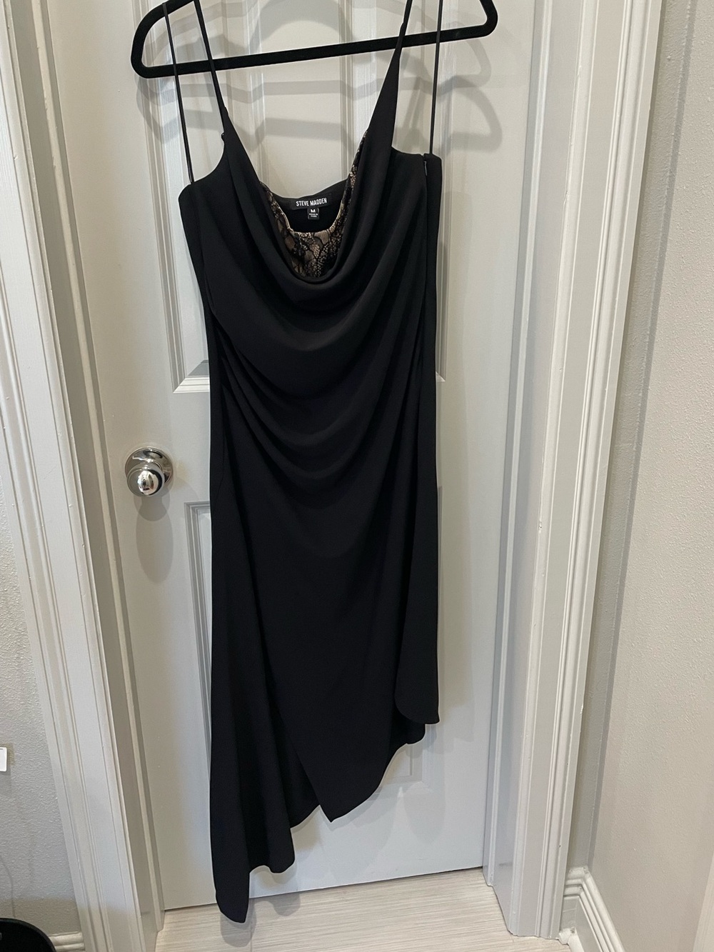 Steve Madden Black Asymmetrical Cowl Slip Dress